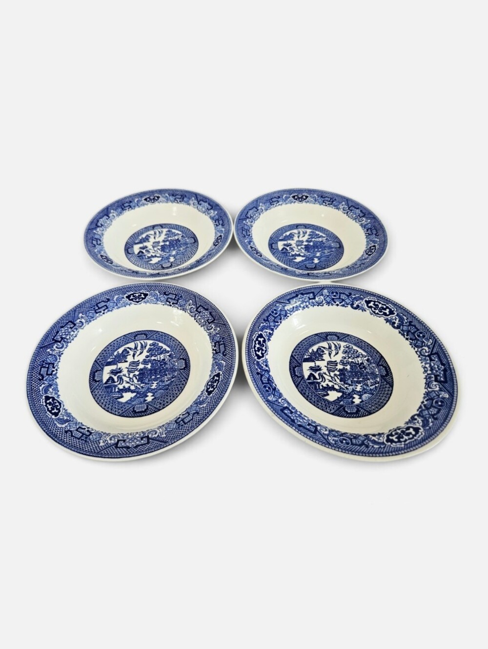 Vintage Willow Ware Royal China "Blue Willow" Flat Rim Soup Pasta Bowls Set Of 4